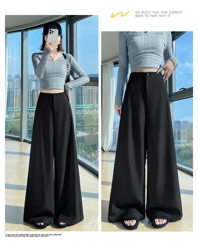 Women's 2025 Autumn Gray Wide - leg Pants Detail