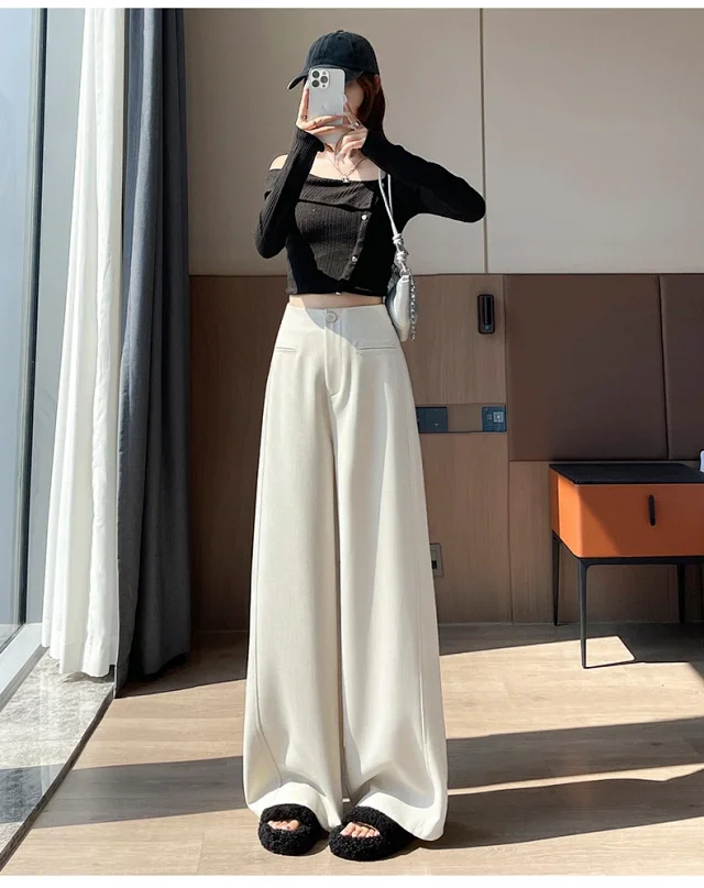 Women's Grey Wide - leg Suit Pants 2025 Detail