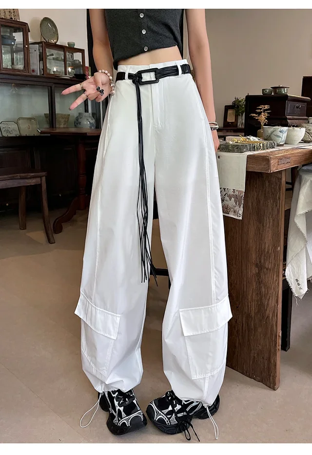 2025 Fall Euro Style Wide - Leg Cargo Pants for Women Detail