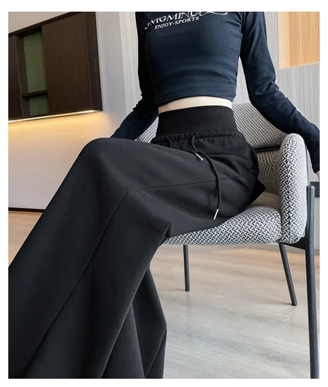 Autumn BF-style High-waist Drapey Wide-leg Sweatpants for Women Detail