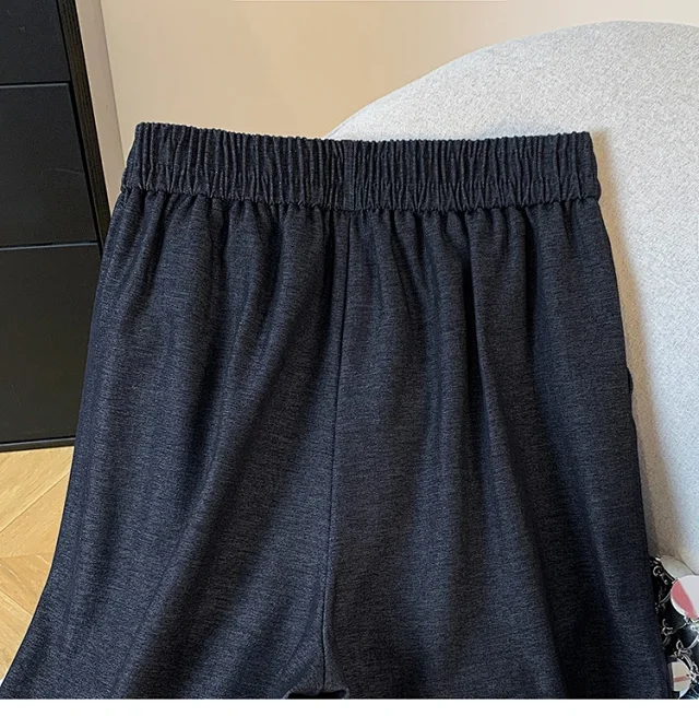 2025 Autumn New Thickened Tencel Denim Ruffle Trim Relaxed Fit Straight Cropped Pants for Women Detail