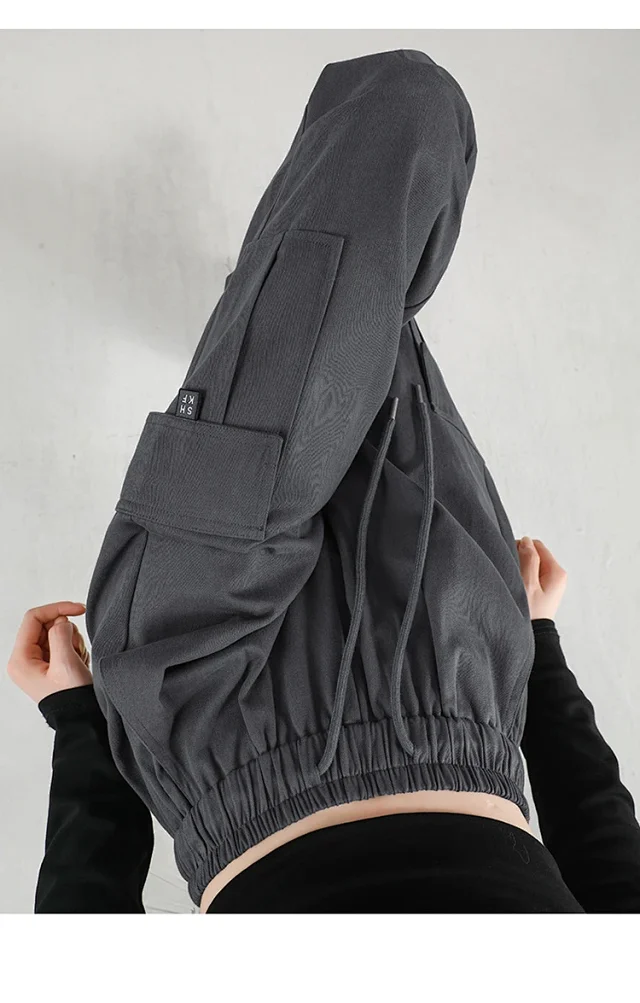 Ankela Red 2025 Fall Drawstring Cargo Pants Detail