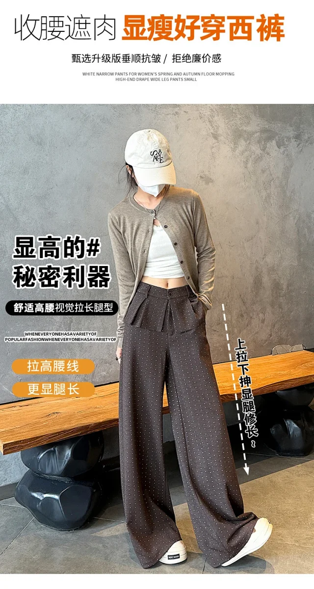 2025 AW Korean Ins Woolen Polka Dot Wide-Leg Pants Detail