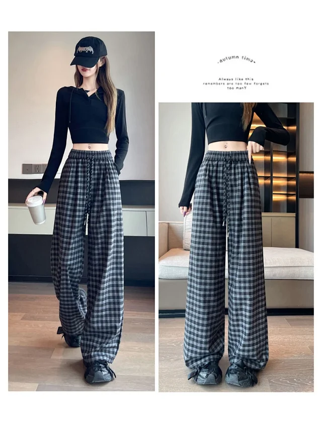 Early Autumn Vintage Plaid Wide-leg Pants Detail