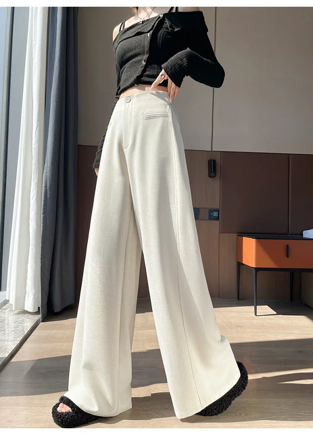 Women's Grey Wide - leg Suit Pants 2025 Detail