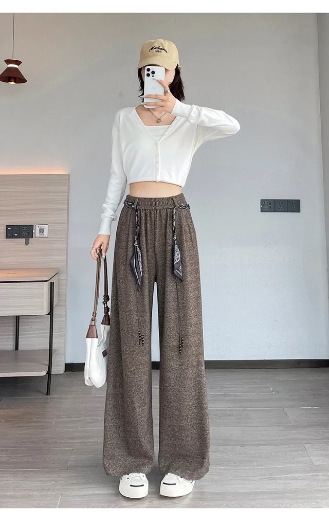 2025 Early Autumn Korean Style High - Waist Wide - Leg Pants Detail