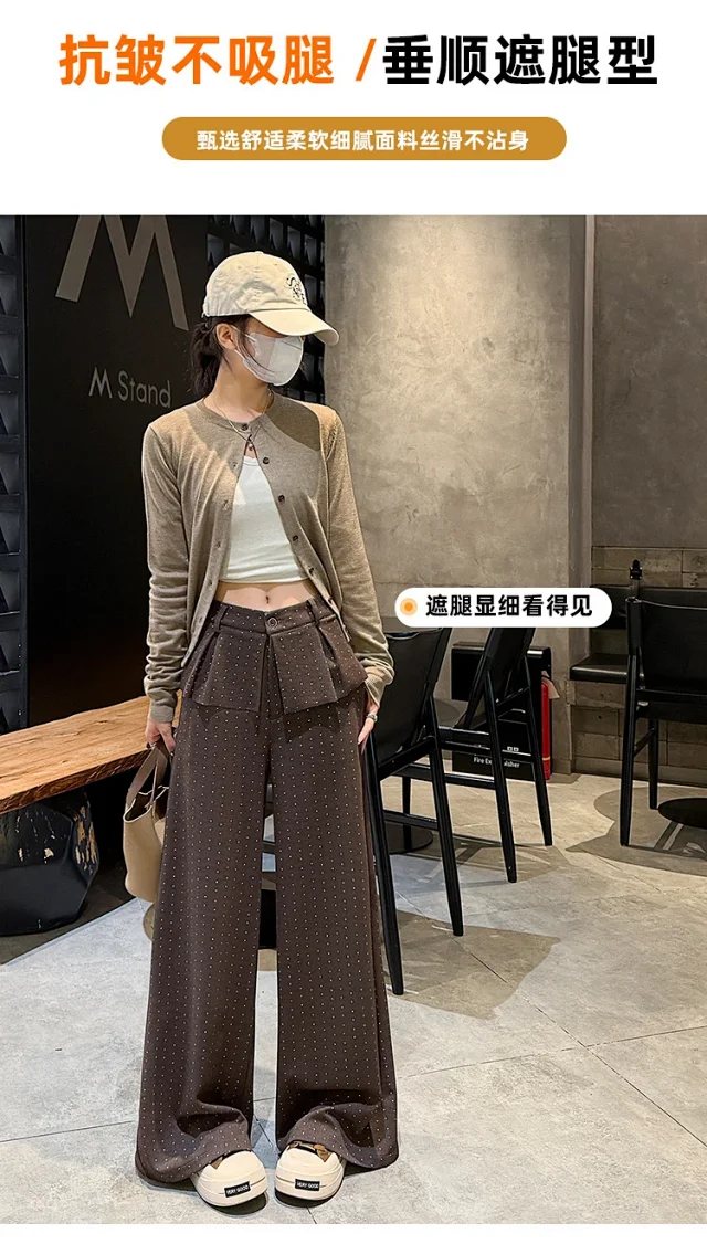 2025 AW Korean Ins Woolen Polka Dot Wide-Leg Pants Detail
