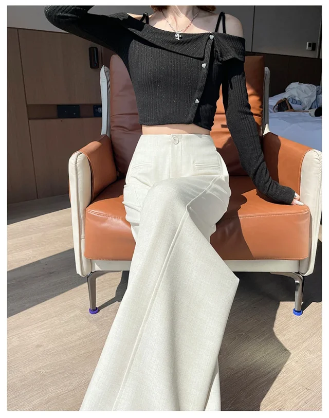 Women's Grey Wide - leg Suit Pants 2025 Detail