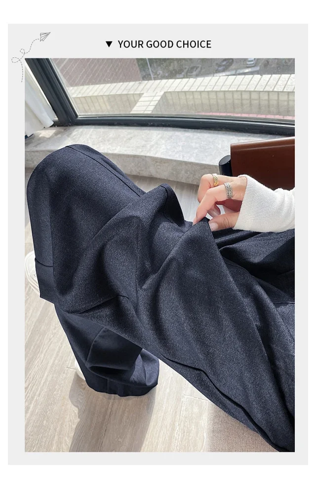 2025 Fall Old Money Style Navy Faux Denim Wide-Leg Pants for Women Detail