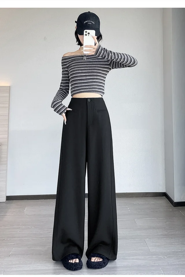 Women's Grey Wide - leg Suit Pants 2025 Detail