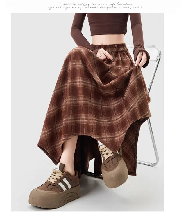 Plaid A-line Skirt for Women Autumn New Detail
