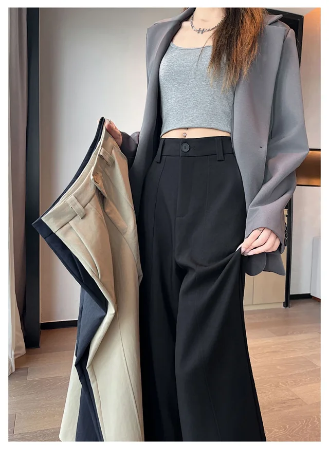 Women's 2025 Fall Washable Cotton Suit Wide - Leg Pants Detail