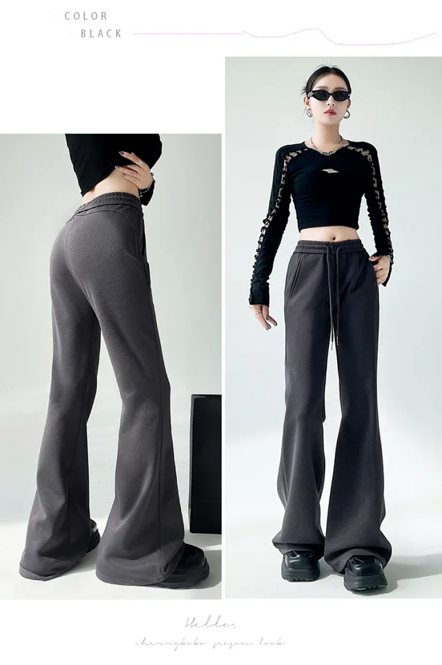 2025 Fall Women's Maillard Horseshoe Pants - High-Waisted, Slimming, American Micro-Flare Long Pants Detail