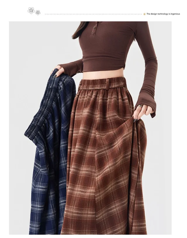 Plaid A-line Skirt for Women Autumn New Detail
