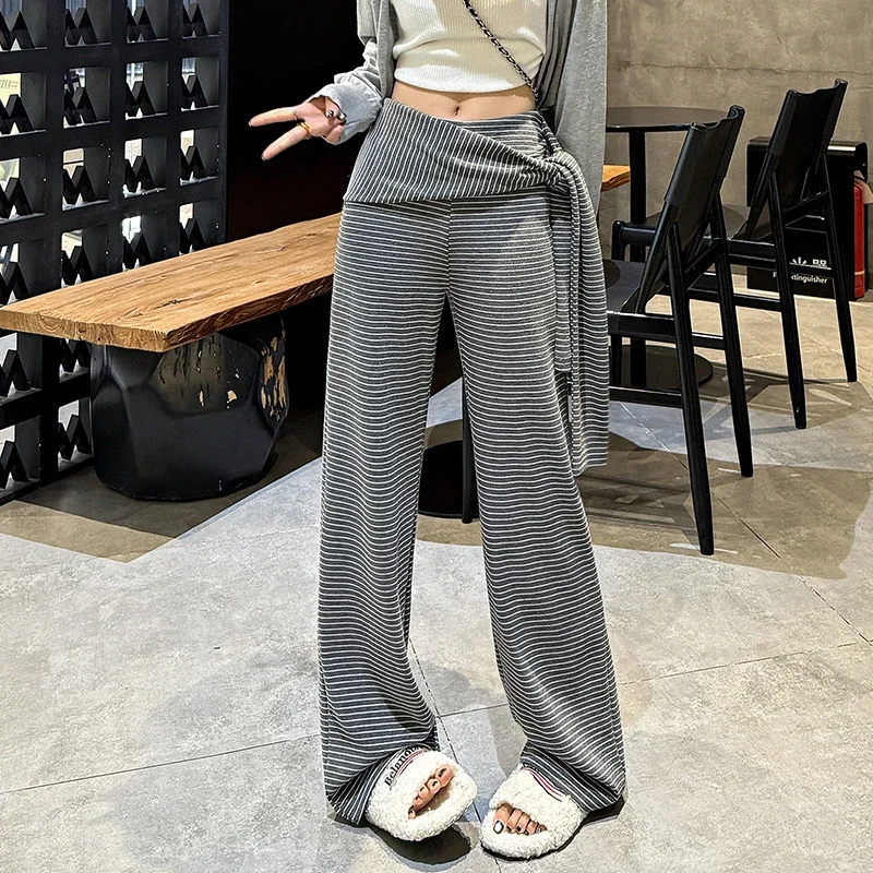 Women's 2025 Autumn Strap Striped Wide - leg Pants