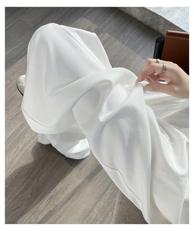 2025 Fall Old Money Style Navy Faux Denim Wide-Leg Pants for Women Detail