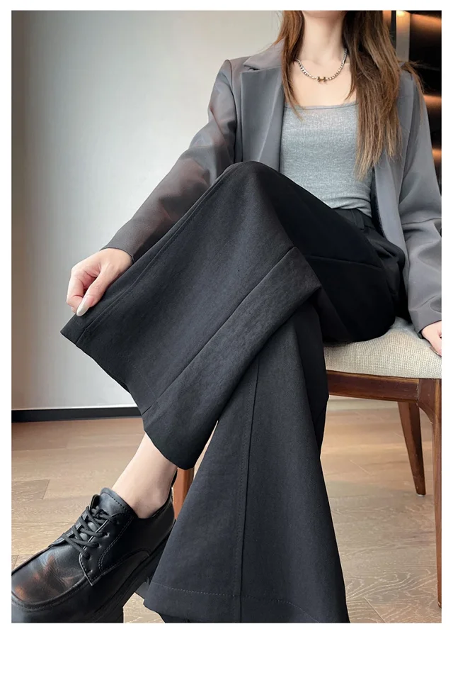 Women's 2025 Fall Washable Cotton Suit Wide - Leg Pants Detail