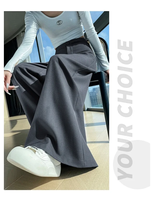 Women's 2025 Autumn Gray Wide - leg Pants Detail