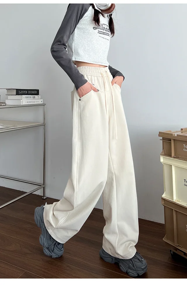 2025 New Fall Banana Pants for Petite Women - Cream High - Waist Wide - Leg Detail