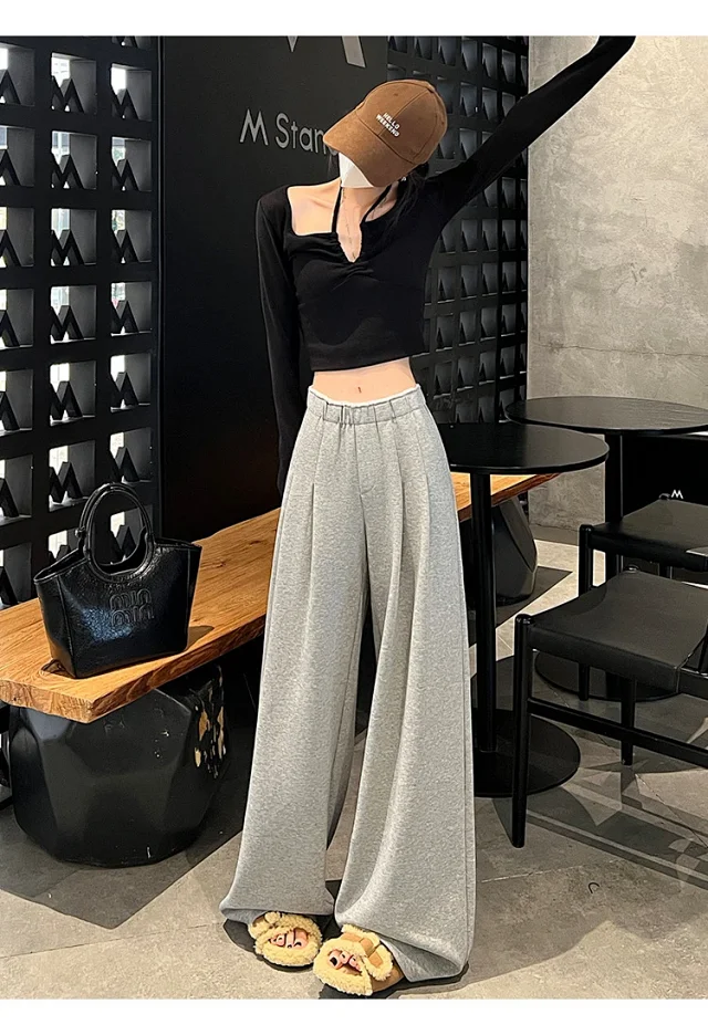 Navy Wide-Leg Pants for Women Detail