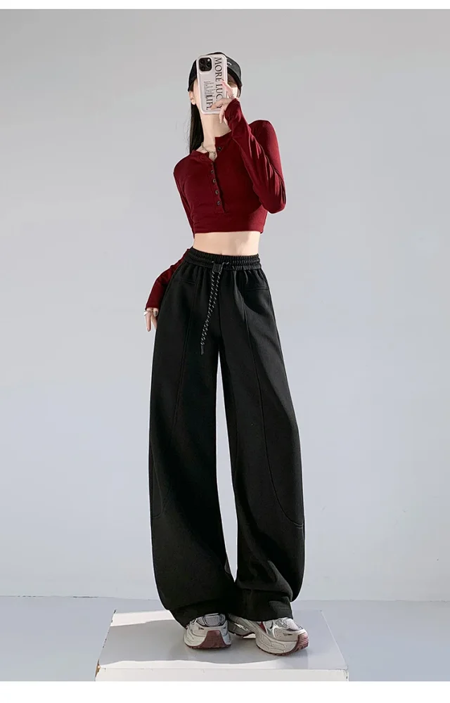 2025 Fall New White Banana Wide - Leg Pants Detail