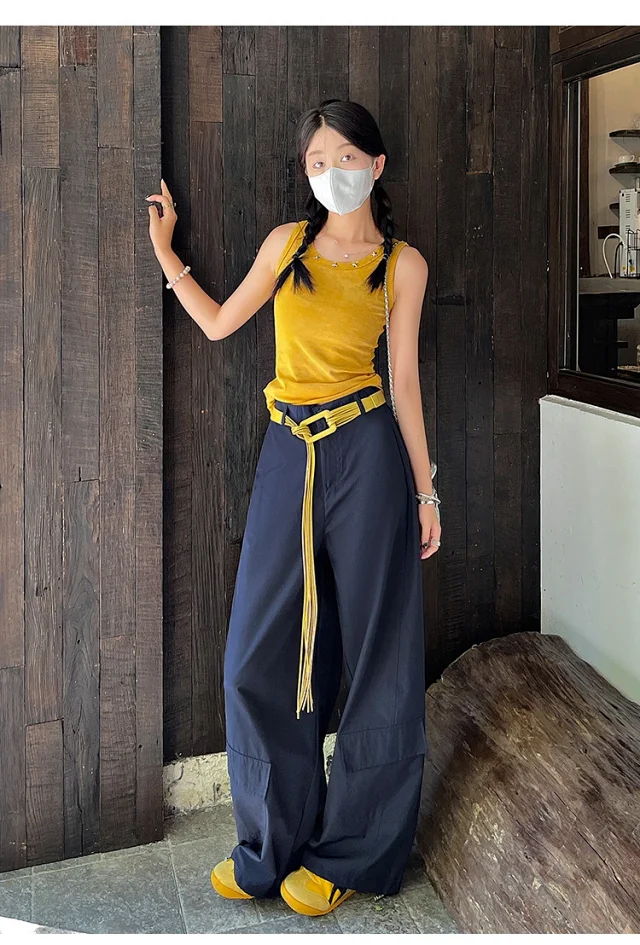 2025 Fall Euro Style Wide - Leg Cargo Pants for Women Detail