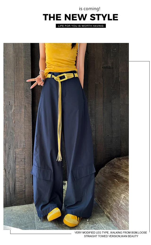 2025 Fall Euro Style Wide - Leg Cargo Pants for Women Detail