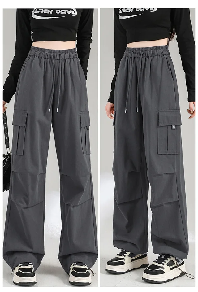 Ankela Red 2025 Fall Drawstring Cargo Pants Detail