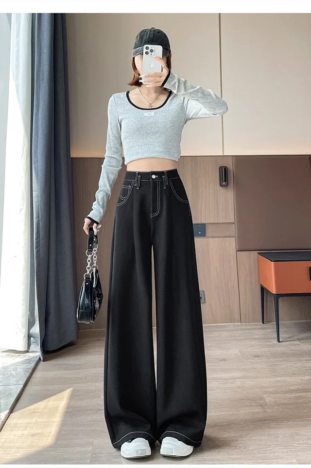 Women's Soft Denim Wide-Leg Pants Detail