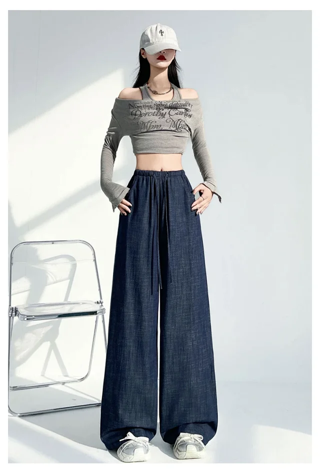 Women's Wide-Leg Denim Pants Detail