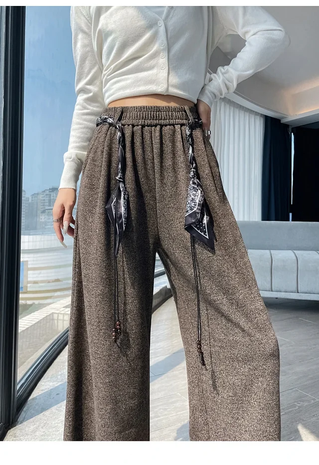 2025 Early Autumn Korean Style High - Waist Wide - Leg Pants Detail