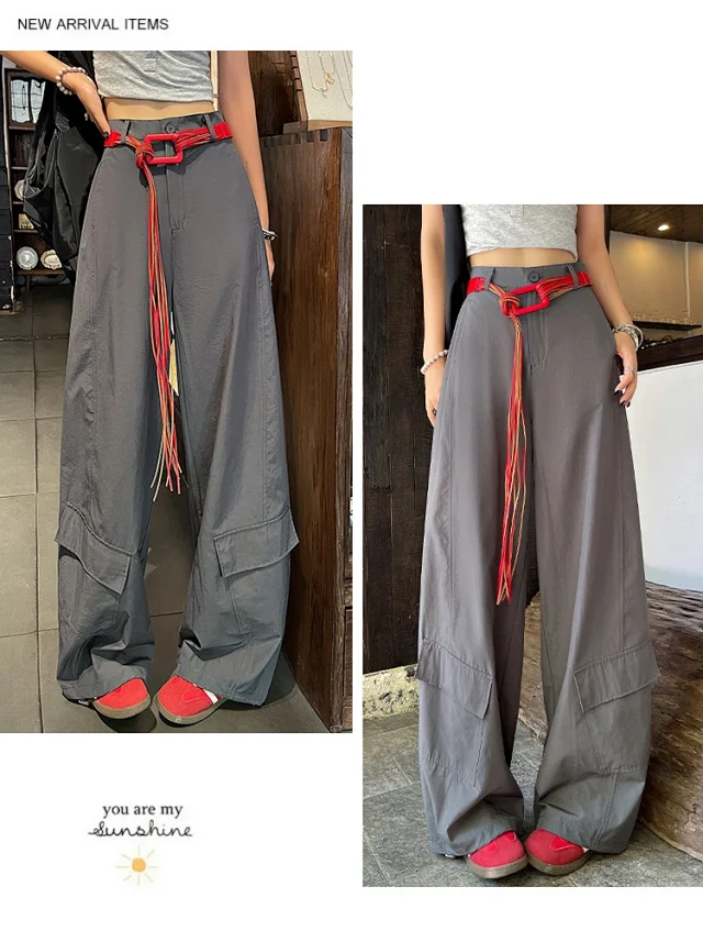 2025 Fall Euro Style Wide - Leg Cargo Pants for Women Detail