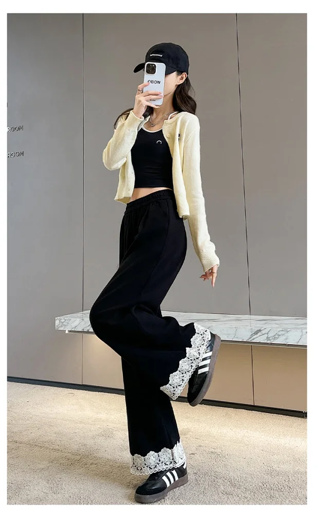 Autumn New Lace Wide-Leg Pants for Women Detail