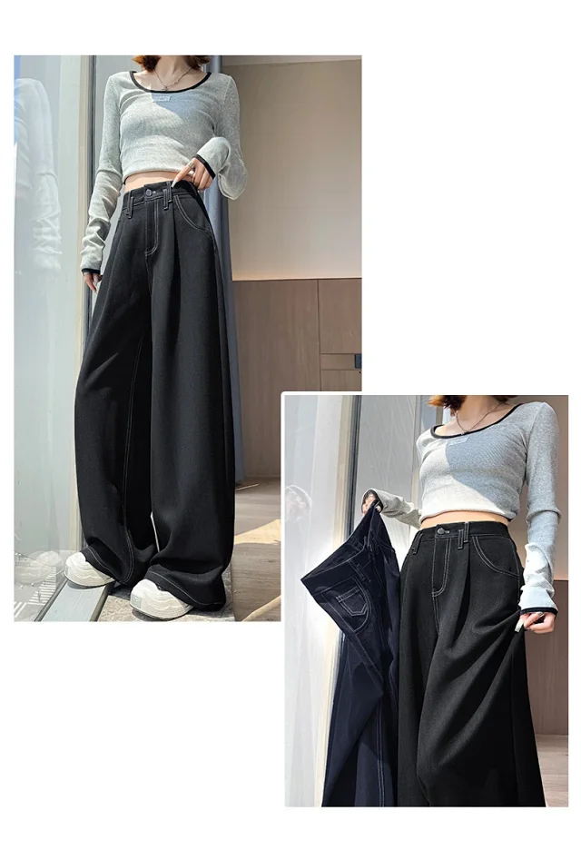 Women's Soft Denim Wide-Leg Pants Detail