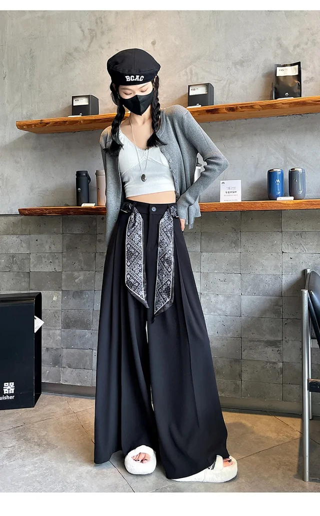 2025 Women's Silk-belted Drapey Wide-leg Pants Detail
