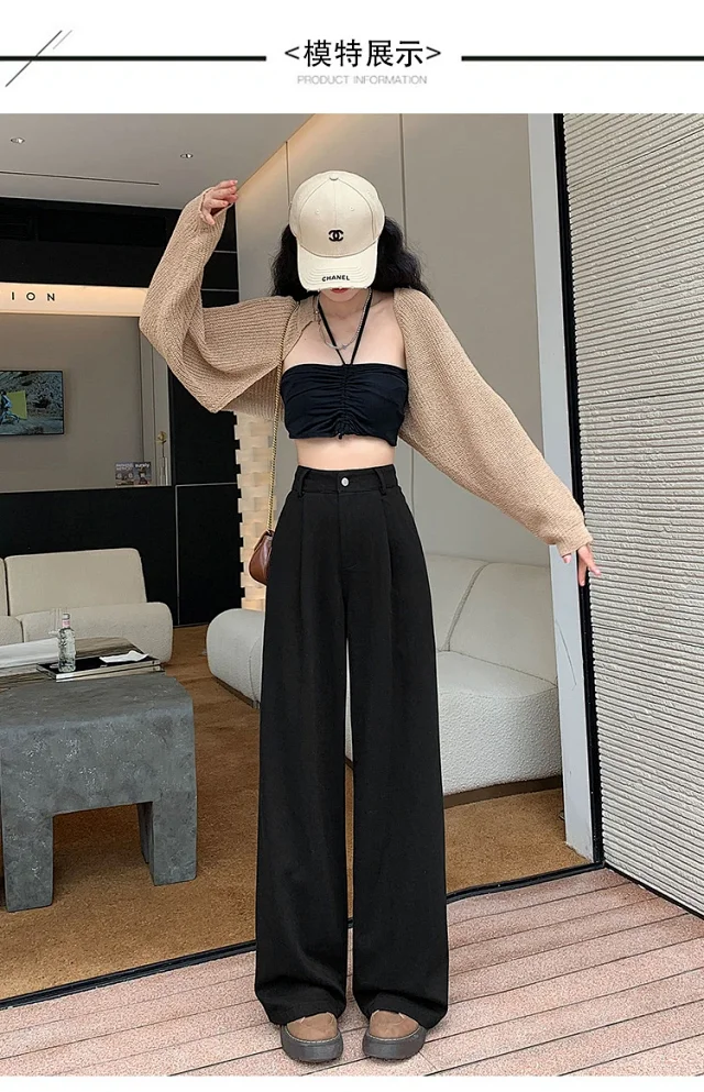 2025 Blue Striped Wide-Leg Pants for Pear-shaped Women Detail