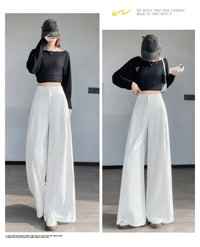 2025 Fall Old Money Style Navy Faux Denim Wide-Leg Pants for Women Detail