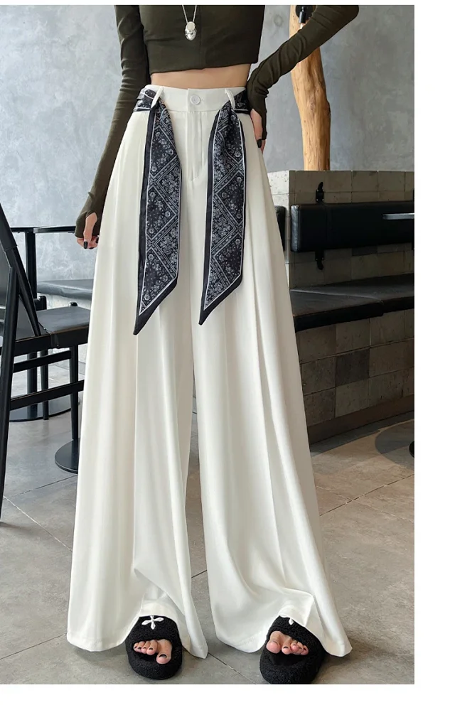 2025 Women's Silk-belted Drapey Wide-leg Pants Detail