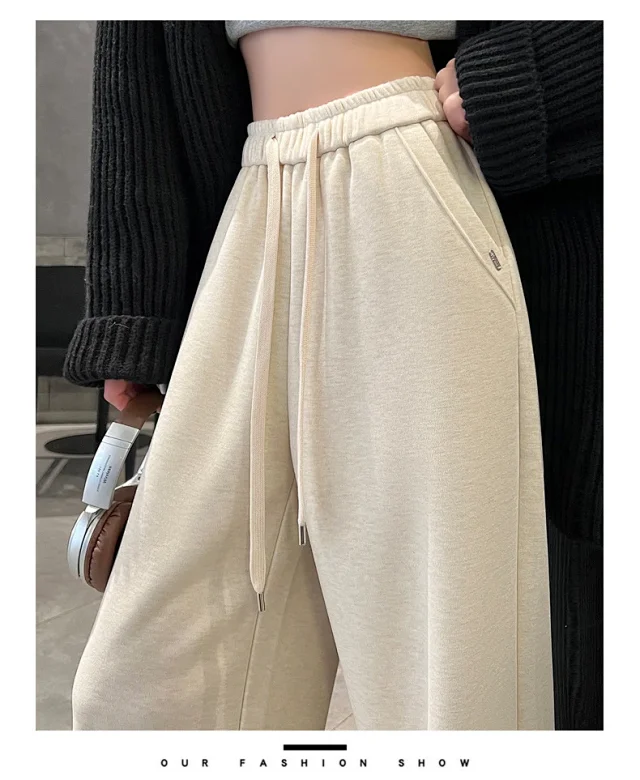 Fluffy Cloudy Lazy Soft Cashmere Wide-Leg Pants for Women Detail