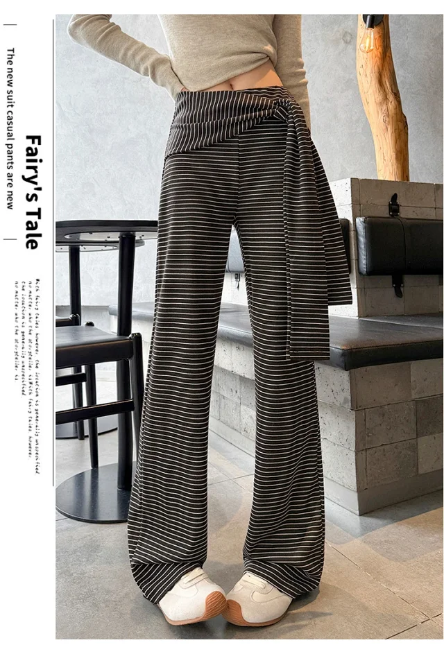 Women's 2025 Autumn Strap Striped Wide - leg Pants Detail