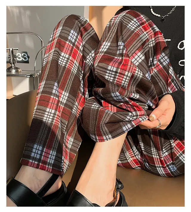 2025 Spring Maillard Plaid Wide-Leg Pants Detail