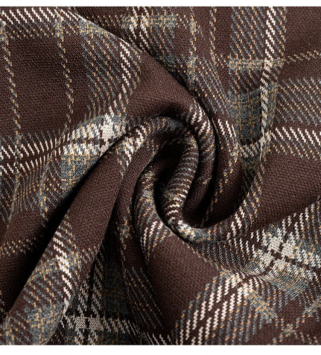 2025 Spring Maillard Plaid Wide-Leg Pants Detail