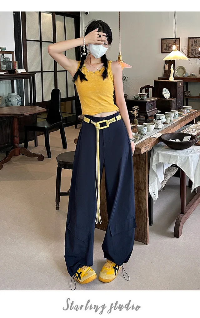 2025 Fall Euro Style Wide - Leg Cargo Pants for Women Detail