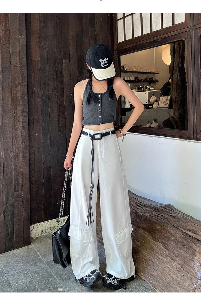 2025 Fall Euro Style Wide - Leg Cargo Pants for Women Detail
