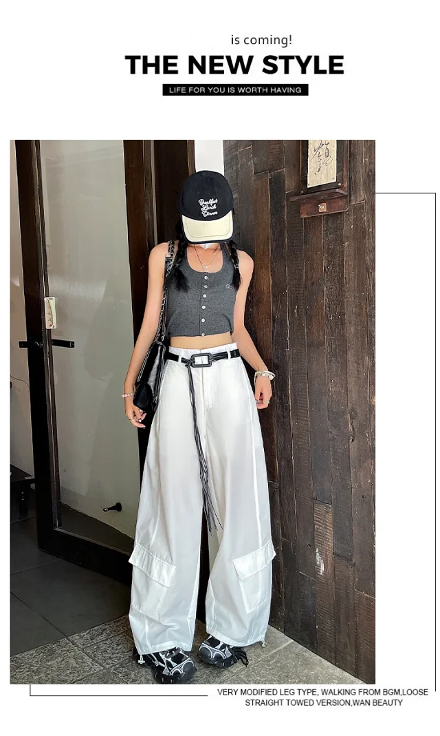 2025 Fall Euro Style Wide - Leg Cargo Pants for Women Detail