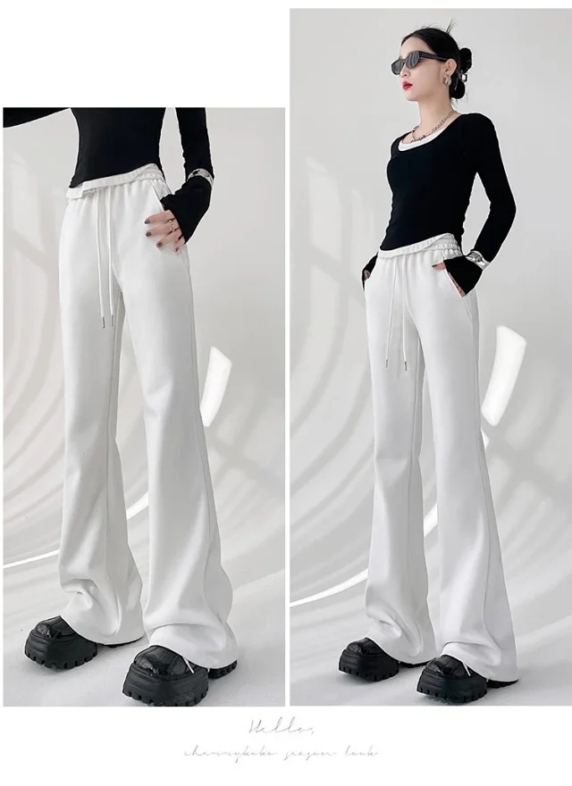 2025 Fall Women's Maillard Horseshoe Pants - High-Waisted, Slimming, American Micro-Flare Long Pants Detail