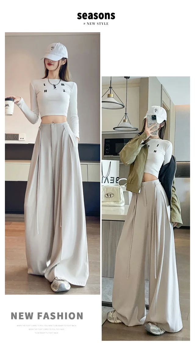 Ice Silk Drawstring Wide-Leg Pants Detail