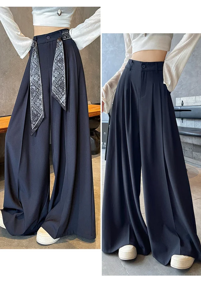 2025 Women's Silk-belted Drapey Wide-leg Pants Detail