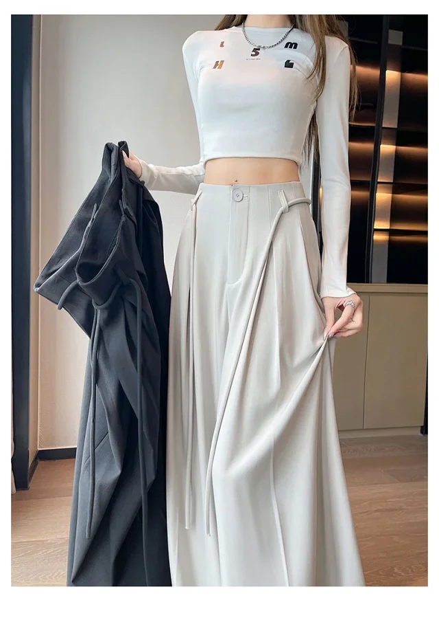 Ice Silk Drawstring Wide-Leg Pants Detail