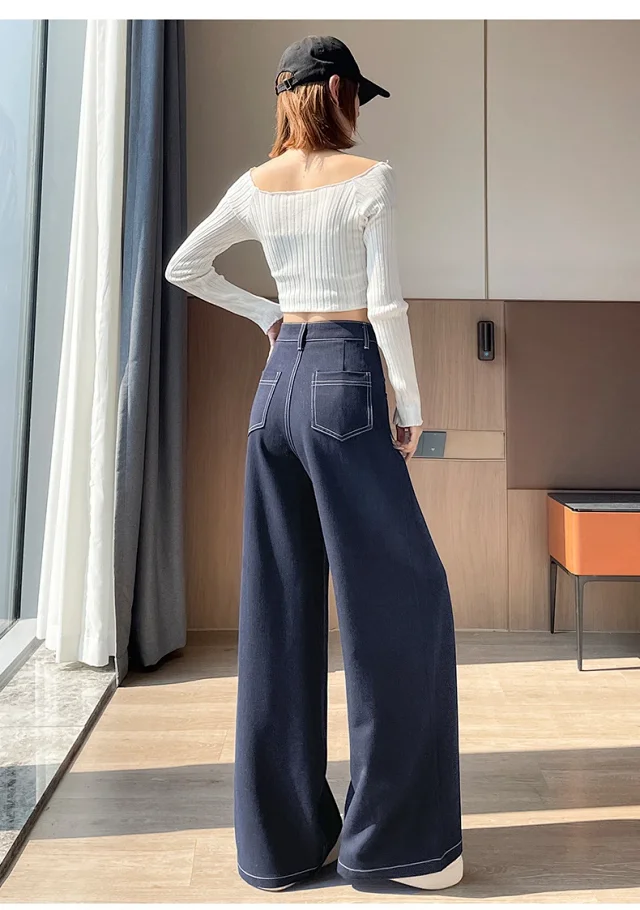 Women's Soft Denim Wide-Leg Pants Detail